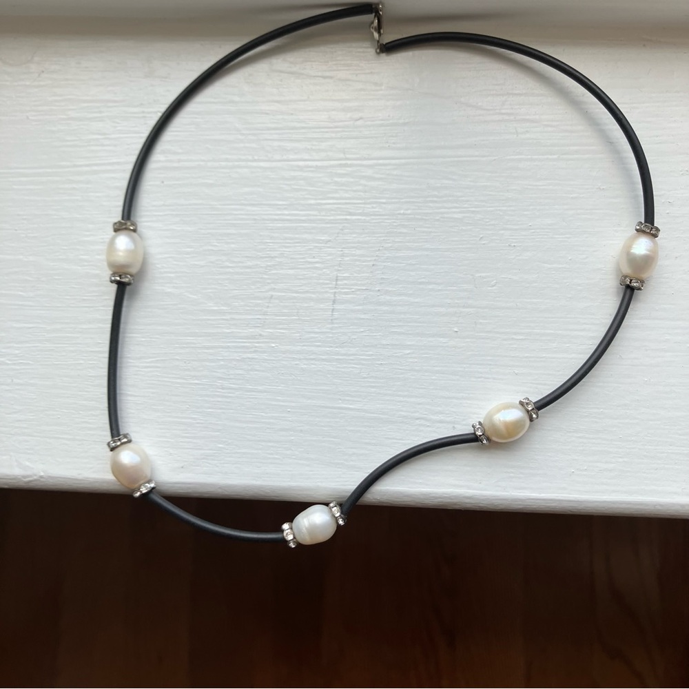 Freshwater Pearl Rhinestone Black Choker Necklace